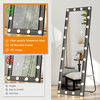 Farmhouse Full Length Mirror with Led Lights, Vintage Hollywood Floor Full Body Mirror with Stand, Antique Standing Tall Big Size Mirrors for Large Bedroom, Black Rustic