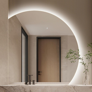 Semi-circle Frameless Led Bathroom Mirror Wall, 60 Cm Irregular Backlit Illuminated Vanity Mirror with Led Lights, Wall Mounted Smart Makeup Mirror with Touch 3 Colour Dimmable