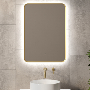Backlit with Ambient Glow Mirror with Gold Frame, Smart Led Vanity Mirrors, Dimmable, Anti-Fog, Memory, Tempered Glass, Horizontal/Vertical