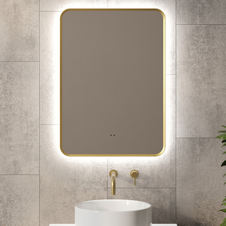 Backlit with Ambient Glow Mirror with Gold Frame, Smart Led Vanity Mirrors, Dimmable, Anti-Fog, Memory, Tempered Glass, Horizontal/Vertical