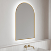 Arched Lighted Bathroom Mirror, Backlit Vanity Bathroom Mirror with Brushed Gold Frame, Round Corners Arch LED Mirror