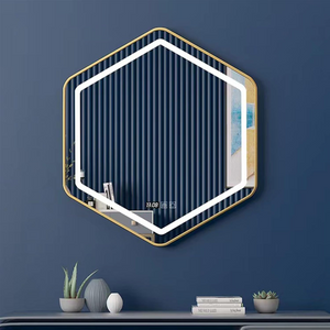 Hexagonal Bathroom Mirror with Lights, LED Illuminated Wall Mounted Vanity Mirror, Bathroom Mirror with Smart Touch Buttons, 3-Colour Dimmable, Smart Demist, Aluminium Alloy Frame