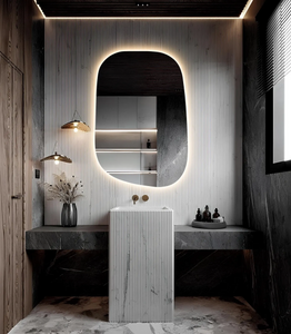 Irregular LED Bathroom Vanity Mirror with Lights, Asymmetrical Led Lighted Wall Mirror, Washbasin Backlit Led Illuminated Amorphous Mirror (Warm Ligth, 42"x54" Inc)