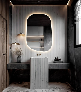 Irregular LED Bathroom Vanity Mirror with Lights, Asymmetrical Led Lighted Wall Mirror, Washbasin Backlit Led Illuminated Amorphous Mirror (Warm Ligth, 42"x54" Inc)