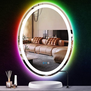 Zhuotai 24 X 32 Inch Bathroom Oval Lighted Mirror RGB Backlit LED Mirror for Wall Vanity With 3 Color + Rainbow Color Changing Lights Dimmable AntiFog Smart Mirror