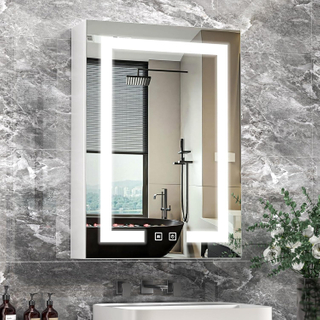 Bathroom Mirror Cabinets with Lights: Wall Mounted Bathroom Cabinets with Mirror - LED Mirror Cabinet with Anti Fog Memory Function - Adjustable Shelves, 3 Colors Dimmable Touch Sensor