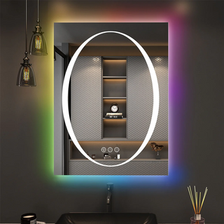 Rectangular Frameless RGB Backlit And LED Frontlit Anti-Fog Wall Bathroom Vanity Mirror 32" X 24" 