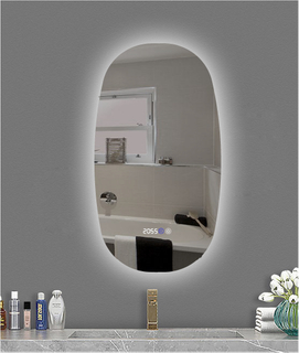 Oval Bathroom Mirror with LED Lights And Built-in Clock+thermometer – Smart Lighted Vanity Makeup Wall Mounted Mirrors – 3 Lights Setting Anti-Fog Dimmable IP44 Waterproof