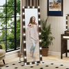 Farmhouse Full Length Mirror with Led Lights, Vintage Hollywood Floor Full Body Mirror with Stand, Antique Standing Tall Big Size Mirrors for Large Bedroom, Black Rustic