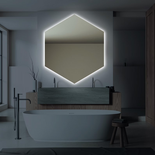 Backlit Hexagonal Bathroom Mirror, LED Illuminated Wall Mounted Vanity Mirror, Bathroom Mirror with Smart Touch Buttons, 3-Colour Dimmable, Smart Demist