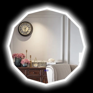 Backlit Polygon Bathroom Mirror, LED Illuminated Wall Mounted Vanity Mirror, Bathroom Mirror with Smart Touch Buttons, 3-Colour Dimmable, Smart Demist