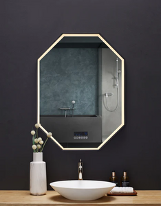Frontlit Octagon Bathroom Mirror, LED Illuminated Wall Mounted Vanity Mirror, Bathroom Mirror with Smart Touch Buttons, 3-Colour Dimmable, Smart Demist