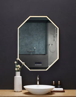 Frontlit Octagon Bathroom Mirror, LED Illuminated Wall Mounted Vanity Mirror, Bathroom Mirror with Smart Touch Buttons, 3-Colour Dimmable, Smart Demist