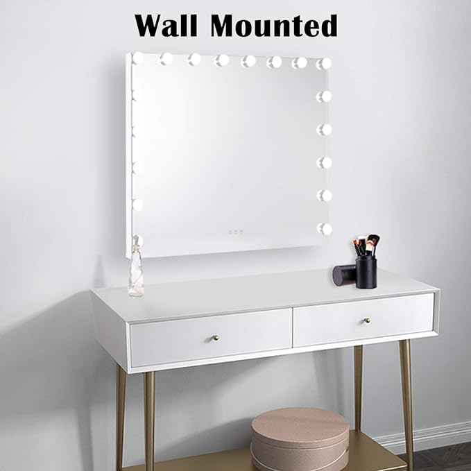 ZHUOTAI Vanity Mirror with Lights Large Hollywood Makeup Mirror with 18 LED Bulbs, Tabletop Or Wall Mounted Comestic Mirror with Touch Sensor And USB Charging Port, White