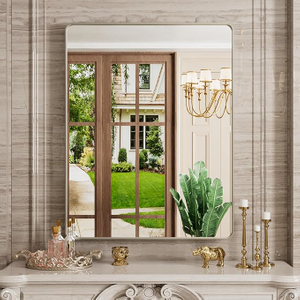 ZHUOTAI Wall Mounted Vanity Mirror for Bathroom, Rectangular Metal Framed Farmhouse Mirror, Rounded Corner, Explosion Proof Film (Horizontal/Vertical)