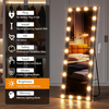 Farmhouse Full Length Mirror with Led Lights, Vintage Hollywood Floor Full Body Mirror with Stand, Antique Standing Tall Big Size Mirrors for Large Bedroom, Black Rustic