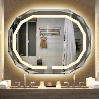 Bathroom Mirror with LED Light Vanity Mirror, Silver Frameless Wall Mounted Mirror with Touch Switch (6000k White Light,3000k Warm Light),Magnifying Mirror Make-Up Mirro
