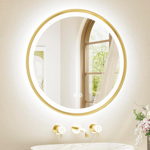 Round Led Bathroom Mirror with Gold Frame Vanity Mirror with Lights Large Lighted Mirror with Smart Touch 3 Colors Dimmable Anti-Fog Waterproof Wall Mounted