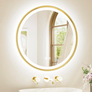 Round Led Bathroom Mirror with Gold Frame Vanity Mirror with Lights Large Lighted Mirror with Smart Touch 3 Colors Dimmable Anti-Fog Waterproof Wall Mounted