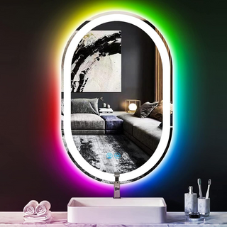 24 X 16 Inch RGB Oval Bathroom Mirror with Smart Dimmable 3 Color Front Lights & Rainbow Colorful Changing Backlit Oval Lighted Vanity Mirror for Bathroom Wall Horizontal Or Vertical Mounted