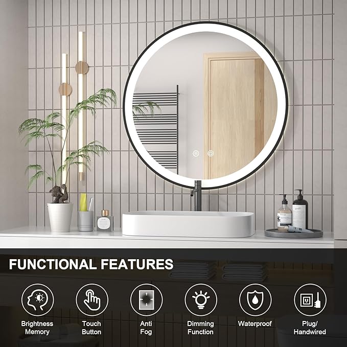 ZHUOTAI LED Bathroom Mirror with Lights, Front Lighted Vanity Mirror, Anti-Fog Wall Mounted Dimmable Memory Brightness Front Lights Makeup Mirror (Vertical/Horizontal)