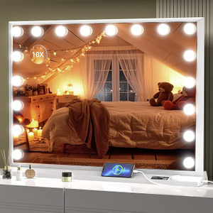 ZHUOTAI Vanity Mirror with Lights, Hollywood Mirror, Makeup Mirror with 18 Dimmable Bulbs and 10X Magnification, 3 Colors Modes, Touch Control, USB Charging Port, Type-C, White