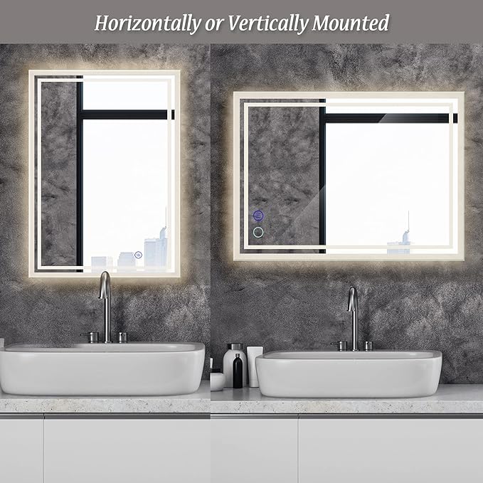 ZHUOTAI Backlit Mirror Bathroom Vanity with Lights,Anti-Fog,Dimmable,CRI90+,Touch Button,Water Proof,Horizontal/Vertical,Lighted Wall Mounted,LED for Bathroom,LED Mirrors