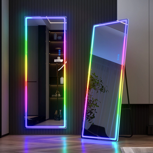 RGB Full Length Mirror With LED Lights, 63" X 22" Large Stand Up, Free Standing Floor Or Wall Mounted Hanging, Dimmable 7 Color & 7 Dynamic Lighting
