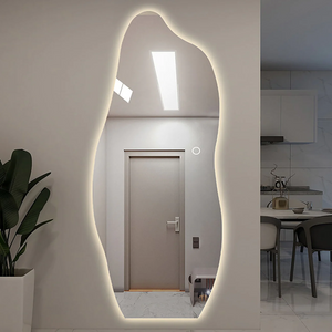Full-length Led Mirror, Aesthetic Irregular Wavy Bathroom Wall Mirror with Ligths, Modern Hanging Frameless Led Lighted Backlit Mirror (60"x35" Inches)