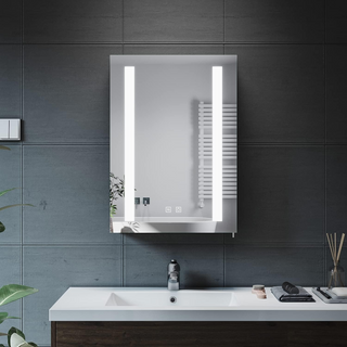ELEGANT Bathroom Mirror Cabinet with Led Lights, Black Single Door Mirrored Bathroom Wall Cabinets with Demister Pad Dimmer Switch 2 Strip Lights 500 x 700mm