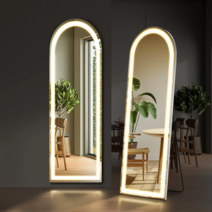 3 Color Lighting Full Body Mirror 60"x 16" Arched Floor Mirror with Lights Wall Mounted Free Standing Leaning for Home, White