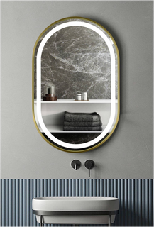 ZHUOTAI Oval LED Bathroom Mirror, 36"x24" Lighted Wall Mounted Vanity Mirror with Metal Frame, Anti-Fog IP66 Waterproof Smart Mirror, Memory Function,3000-6000K(Horizontal Or Vertical), Gold