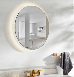 ZHUOTAI Round LED Bathroom Mirror with Lights,Acrylic Dimmable Backlit Mirror, Wall-Mounted Lighted Bathroom Vanity Mirror with Anti-Fog, Memory, 3 Colors, IP54,CRI90+(Horizontal/Vertical)