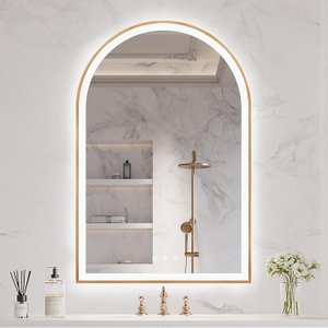 Arched LED Bathroom Mirror 24"x36", Orange Gold Bathroom Mirror with Lights-Anti-Fog, Dimmable-LED Mirror for Bathroom,3 Colors