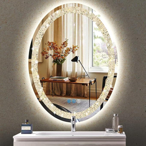 Crystal Oval Vanity Mirror with Lights 20 X 30 Inch Crystal Oval Lighted Mirror for Bathroom Wall Light Up LED Ovals Mirrors with Diamond Front Light Smart Memory 3 Color Dimmable Anti-Fog