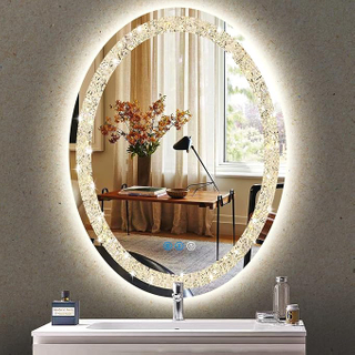 Crystal Oval Vanity Mirror with Lights 20 X 30 Inch Crystal Oval Lighted Mirror for Bathroom Wall Light Up LED Ovals Mirrors with Diamond Front Light Smart Memory 3 Color Dimmable Anti-Fog