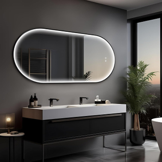 51"x27" Oval Led Mirror for Bathroom, Black Metal Framed Lighted Vanity Mirror with Lights, Anti-Fog Light Up Mirror with 3 Colors Dimmable, Frontlit, Shatterproof, Horizontal/Vertical
