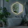 Backlit Hexagonal Bathroom Mirror, LED Illuminated Wall Mounted Vanity Mirror, Bathroom Mirror with Smart Touch Buttons, 3-Colour Dimmable, Smart Demist