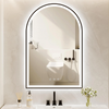 Arch Lighted Bathroom Mirror with Black Frame, Backlit And Frontlit Vanity Mirror, Wall Mounted Mirrors with 3 Color Shatterproof Arch Smart Fog-Free Mirror