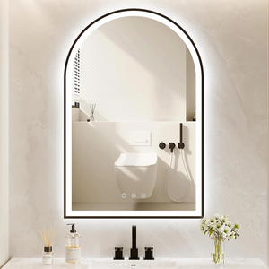 Arch Lighted Bathroom Mirror with Black Frame, Backlit And Frontlit Vanity Mirror, Wall Mounted Mirrors with 3 Color Shatterproof Arch Smart Fog-Free Mirror