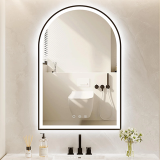 Arch Lighted Bathroom Mirror with Black Frame, Backlit And Frontlit Vanity Mirror, Wall Mounted Mirrors with 3 Color Shatterproof Arch Smart Fog-Free Mirror