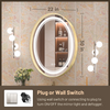 Oval LED Bathroom Mirror with Gold Frame, Backlit and Frontlit,Touch Button,Stepless Dimmable Wall Mirrors with Anti-Fog, Shatter-Proof, Memory, 3 Colors, LED Mirror for Bathroom