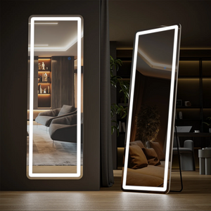 64"x 21" Full Length Mirror with LED Lights Floor Stand Free Standing Leaning Led Fulll Body Mirror, White