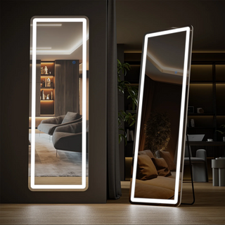 64"x 21" Full Length Mirror with LED Lights Floor Stand Free Standing Leaning Led Fulll Body Mirror, White