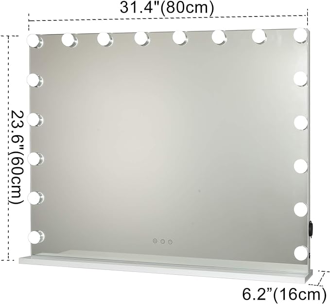 ZHUOTAI Vanity Mirror with Lights Large Hollywood Makeup Mirror with 18 LED Bulbs, Tabletop Or Wall Mounted Comestic Mirror with Touch Sensor And USB Charging Port, White