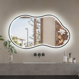 LED Bathroom Mirror with Lights 20"x36", Irregular Wall Mirror with Black Frame, Front & Backlit Lighted Bathroom Mirror, Asymmetrical Mirror, Anti-Fog Memory Funtion Dimmable(Horizontal/Vertical)