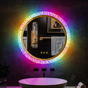 24 Inch RGB Bathroom Mirror, LED Round Backlit Vanity Mirror Dimmable, Anti-Fog, Adjustable Brightness, Wall Mounted Dimmable Vanity Mirror, Lighted Bathroom Mirror