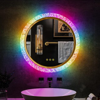24 Inch RGB Bathroom Mirror, LED Round Backlit Vanity Mirror Dimmable, Anti-Fog, Adjustable Brightness, Wall Mounted Dimmable Vanity Mirror, Lighted Bathroom Mirror