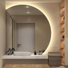 Semi-circle Frameless Led Bathroom Mirror Wall, 60 Cm Irregular Backlit Illuminated Vanity Mirror with Led Lights, Wall Mounted Smart Makeup Mirror with Touch 3 Colour Dimmable