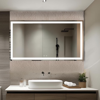 Big LED Bathroom Mirror, Anti-Fog, Dimmable, Backlit + Front Lit, Lighted Bathroom Vanity Mirror, Memory Function, Tempered Glass